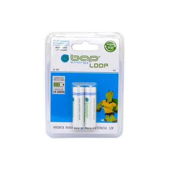 Cartela Com 2 Pilhas Recarregáveis BapLoop AA - 1.2V-200MaH  C/2 - BAP2000