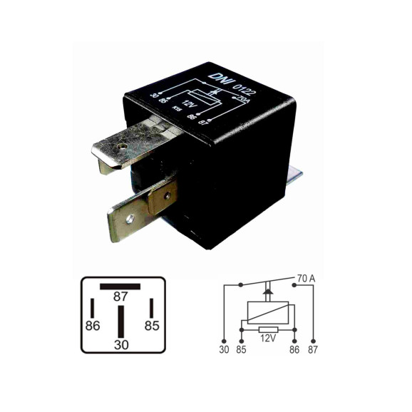 Relé Auxiliar Universal 70A 12V - DNI0122