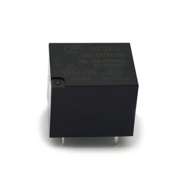Relé para uso geral 5Vdc 10A SPDT 1 contato reversível HF3FA/005-ZSTF