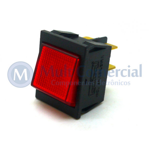 Interruptor de Tecla Bipolar ITB 14 LIGA/DESLIGA - Tecla Luminosa Neon Reta Vermelho - Emicol