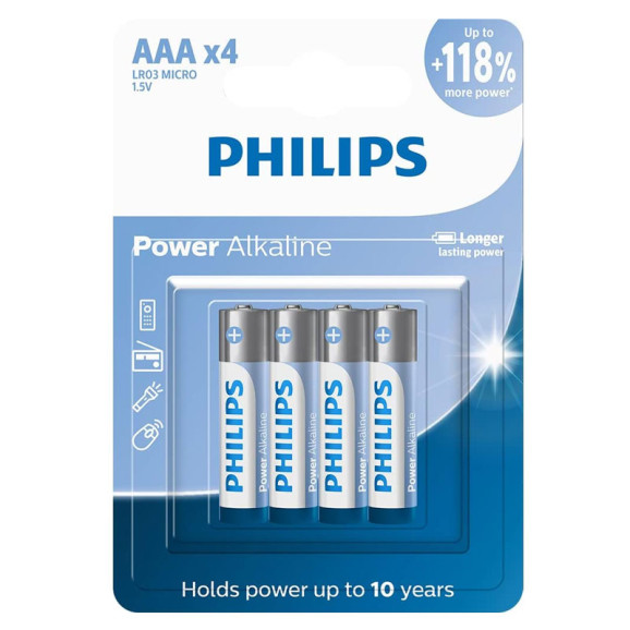 Cartela com 4 Pilhas AA Power Alkaline - Philips