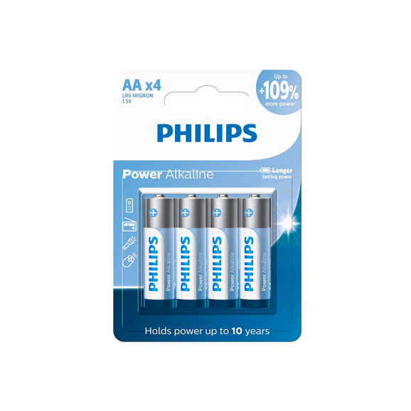 Cartela com 4 Pilhas AA Power Alkaline - Philips