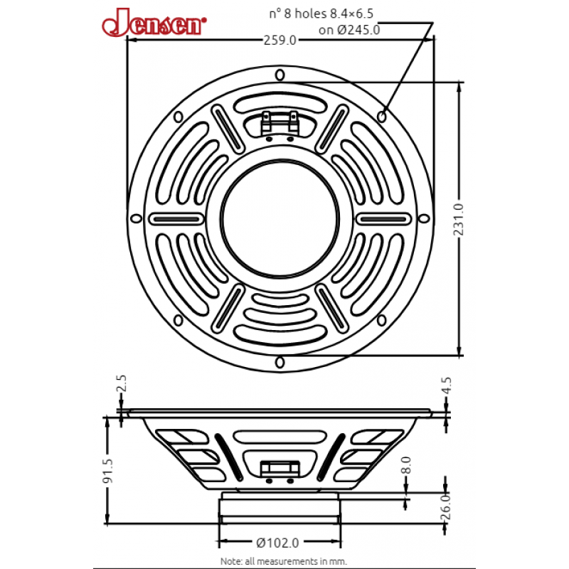 Falante Jensen C10R 16 ohms 25 wattz 10 polegadas ZJ05100