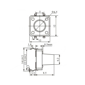 Chave Táctil com 4 Terminais 12x12x8,5mm 180º - KFC-A06