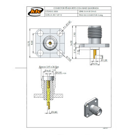 Conector SMA Fêmea Reto Painel Base Quadrada 12,70mm Isolante Normal - 3003 - Gav 27 - KLC