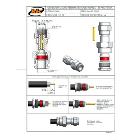 Conector SMA Macho Reto Prensa Cabo RG/RGC-58 Pino Fêmea - 3040 - Gav 33 - KLC