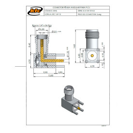 Conector SMA Fêmea Angular PCI Distância Centro Pinos 5,08mm - 3046 - Gav 35 - KLC