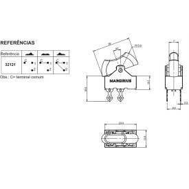 Chave Gangorra / Tecla Unipolar com Trava 10A em 250V 32.121 M2FT2FS1Q/63 - Margirius