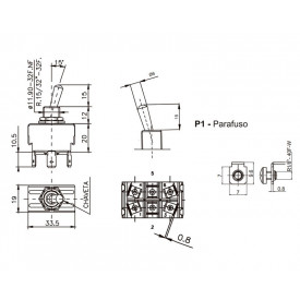 Chave Alavanca Metálica Bipolar 15A/120V 14.203 Liga/Desliga/Liga A1B1P1Q - Margirius