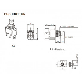 Chave Push-Button Unipolar 15A/120V 14.123 A6B1P1Q - Margirius 