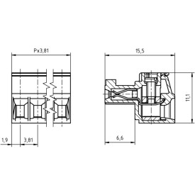 Conector Verde Multipolar AKZ1550 Fêmea Passo 3,81mm - 2 a 16 Vias - Phoenix Mecano