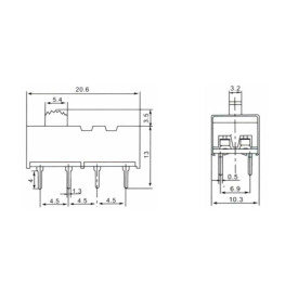 Chave HH ON-ON-ON-ON com 10 terminais 3A/250Vac e 6A/125Vac - KBB45-2P4W - Jietong 