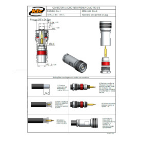 Conector N 50 Ohms Macho Reto Prensa Cabo RG 213 - CM-1 - Gav 40 - KLC