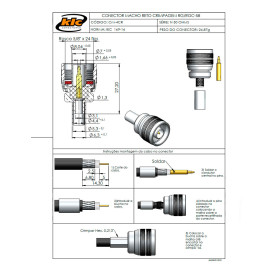 Conector N 50 Ohms Macho Reto Cabo Crimpagem RG/RGC-58 Pino Solto - CM-4CR - Gav 18 - KLC