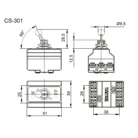 Chave Alavanca Metálica Bipolar com Trava 20A/250V Liga/Desliga CS-301 MS/SS - Margirius
