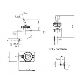 Chave Alavanca Unipolar Preta 6A/120V e 3A/250V Liga/Desliga CS-301D BFB2FP1 - Margirius