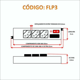 Filtro de Linha Plástico com 3 Tomadas com Chave, LED e Fusível - FLP3