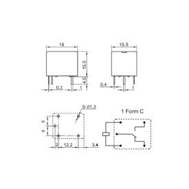 Relé para uso geral 12Vdc 10A SPDT 1 contato reversível - JQC-3F-1C-12VDC