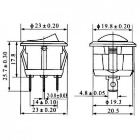 Chave Gangorra / Tecla com 2 Terminais 6A/250Vac Preta - KCD1-106-101