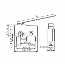Chave Micro Switch com Haste de 56mm 3T 5A/125/250V - KW11-3Z-5