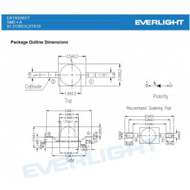 Led SMD L91-21SRC/L2/TR10 Everlight Super Red 1.8 m Round Subminiature 25º 110 mW 100 mcd Water Clear LED