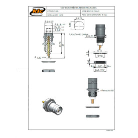 Conector BNC 50 Ohms Fêmea Reto Painel Base Redonda - Comprimento 20mm - LF-1 - Gav 08 - KLC