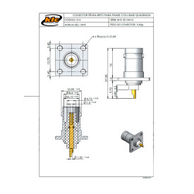 Conector BNC 50 Ohms Fêmea Reto Painel Base Quadrada 17,50mm - LF-2 - Gav 12 - KLC