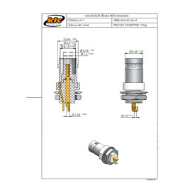 Conector BNC 50 Ohms Fêmea Reto Painel c/ Terminal de Aterramento - LF-11 - Gav 07 - KLC