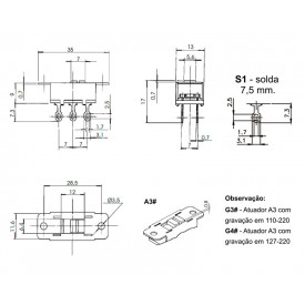 Chave HH 110/220V Bipolar com 6 Terminais 10A/120V e 6A/250V - HH-201 M1FG3FS1Q - Margirius