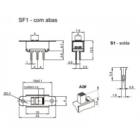 Chave HH Metálica Bipolar com 6 Terminais 2A/250V HHM-201 SF1A2FS1S - Margirius