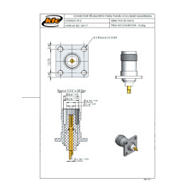 Conector TNC Fêmea Reto Painel Base Quadrada - TF-2 - Gav 70 - KLC