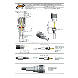 Conector TNC Macho Reto Cabo Crimpagem RG 58 Pino Fêmea Fixo - TM-17 - Gav 54 - KLC