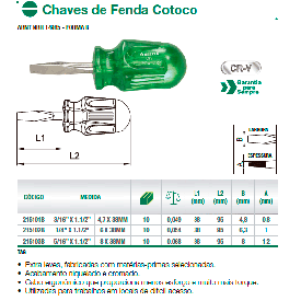 Chave de Fenda cotoco 3/16''x1.1/2'' 215101BBR - Belzer