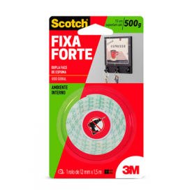 Fita 3M Scotch Fixa Forte Espuma - Uso Interno - 12 mm x 1,5 m