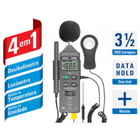 Medidor 4x1 - HTM-401 - Decibelímetro, Luxímetro, Medidor de Temperatura e Umidade