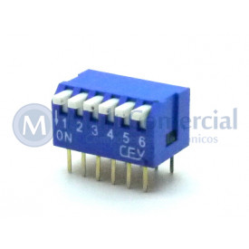 Chave Dip Switch Piano 90° 6 Vias DS1040-6BT - Connfly