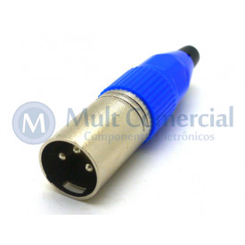 Conector XLR Macho Solda Fio Para Cabo JD-W9404 - Azul