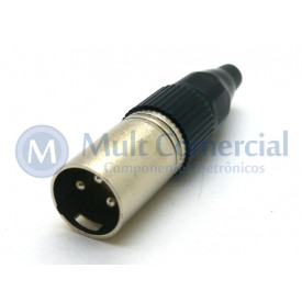 Conector XLR Macho Solda Fio Para Cabo JD-W9404 - Preto