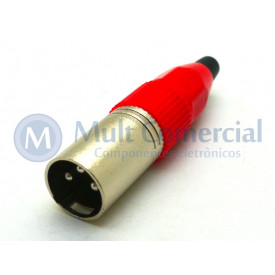 Conector XLR Macho Solda Fio Para Cabo JD-W9404 - Vermelho