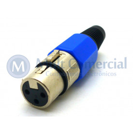 Conector XLR Fêmea Solda Fio Para Cabo JD-W9405 - Azul