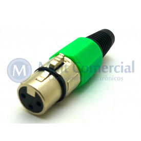 Conector XLR Fêmea Solda Fio Para Cabo JD-W9405 - Verde