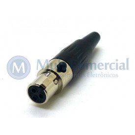 Conector Mini XLR Fêmea Solda Fio Para Cabo 3 Vias - JL33022