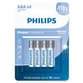 Cartela com 4 Pilhas AA Power Alkaline - Philips