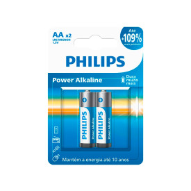 Cartela com 2 Pilhas AA Power Alkaline - Philips