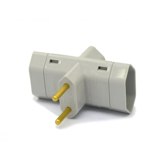 Plug 3 Saídas 2 Polos 10A/250V Cinza - 013EN - Enerbras