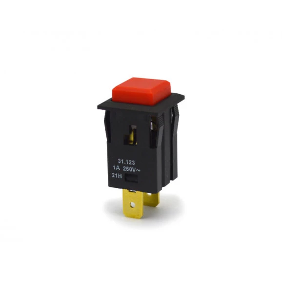 Chave Push-Button Unipolar com Trava Cor Vermelha Quadrada 1A/250V 31.123 M1FT2EE3S - Margirius