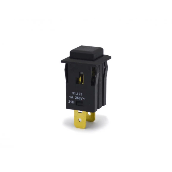 Chave Push-Button Unipolar com Trava Cor Preta Quadrada 1A/250V 31.123 M1FT2FE3S - Margirius