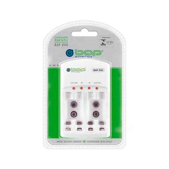 Carregador de Pilhas e Baterias com 4 Espaços AA/AAA  e 9V (Sem Pilhas) - BAP-550