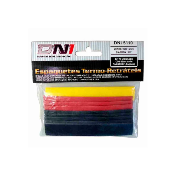 Kit com 10 Pedaços de 10cm de Espaguete Termo Retrátil - DNI 5110