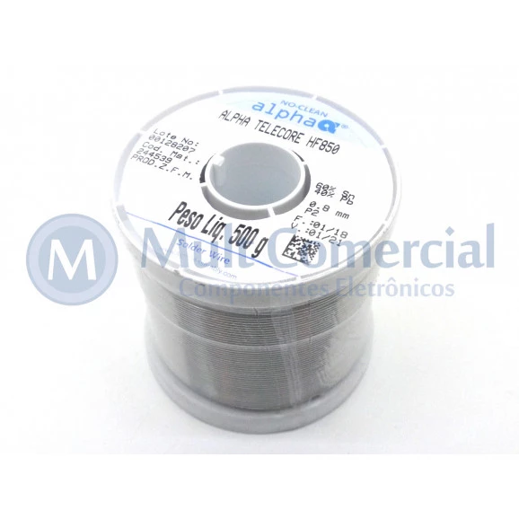 Estanho para Solda NO CLEAN HF850 60x40 diâmetro de 0.8mm Alpha Carretel de 1/2 Kg